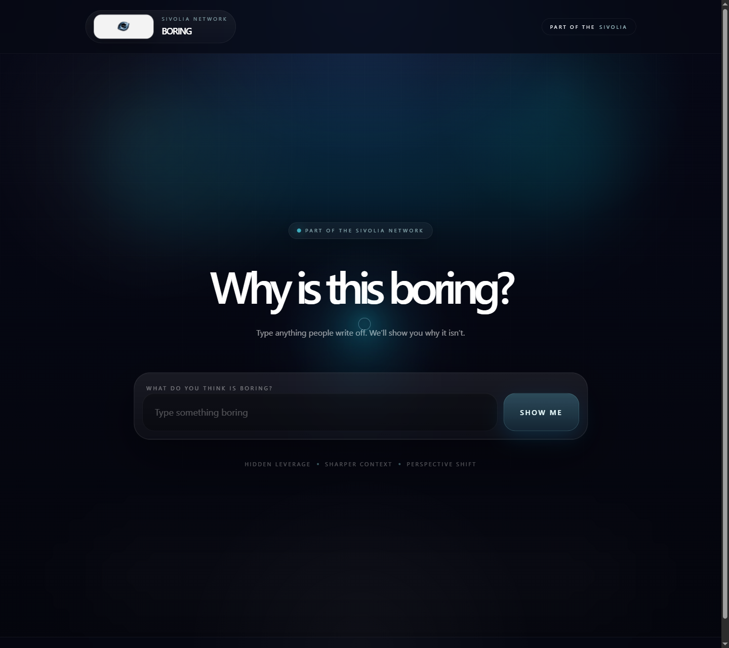 Homepage screenshot of boring.sivolia.org in a browser frame